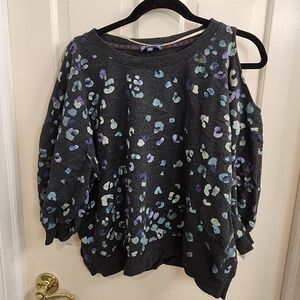 Democracy Cold Shoulder Leopard Print Sweatchirt Gray Size 1x